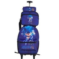 Imagem de Kit Mochila Rodinha Sonic 2 Com Estojo E Lancheira Infantil