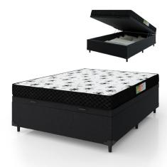 Imagem de Cama Box Com Baú Casal Colchão Espuma 138X188X53Cm Polar Branco / Preto Preto