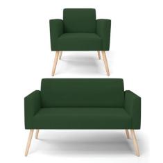 Imagem de Sofá Namoradeira com Poltrona Pés Palito Natural Marisa Veludo Verde D03 - D'Rossi