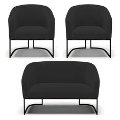 Imagem de Sofá Namoradeira E 2 Poltronas Base Industrial Preto Stella Veludo D03 - D'rossi Cor Preto