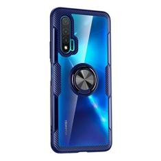Imagem de SORAKA Capa transparente para Huawei Nova 5T com suporte para anel,capa de PC rígida transparente Capa Huawei Nova 5T com placa de metal para suporte magnético de telefone para carro