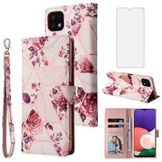 Imagem de Asuwish Capa carteira compatível com Samsung Galaxy A22 5G de 6,6 polegadas e protetor de tela de vidro temperado de couro com suporte para cartão com suporte, acessórios de celular para Gaxaly A 22