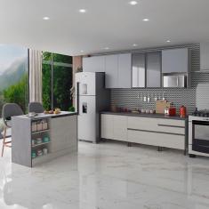 Imagem de Cozinha Completa Bartira Cristal com 10 Portas, 5 Gavetas, 9 Prateleiras e Bancada Gourmet - 300cm de Largura