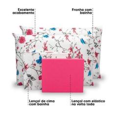 Imagem de Lençol King 4 Pçs Estampado Percal 180 Fios Bainha - Bem Me Quer Enxov