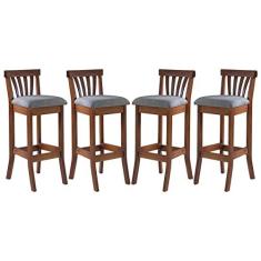 Imagem de Kit 4 Banquetas Alta Estofada Anthurium 36 x 100 Cm Madeira Maciça Imbuia Linho Cinza L55 - RMI