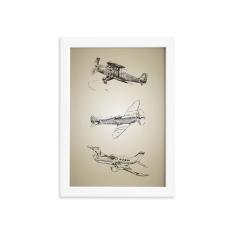 Imagem de Quadro Vintage Moldura  Aviões Antigos Triplo 33x43cm
