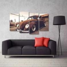 Imagem de Quadro Decorativo Fusca Antigo Carros Mosaico Tecido 4 Peças