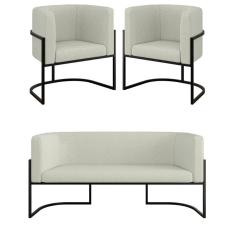 Imagem de Kit 2 Poltronas + Sofá 2 Lugares Base de Metal Preto Bouclê