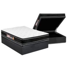 Imagem de Cama Box Baú Casal: Colchão Castor D33 Black E White Air Double Face Euro Pillow+Base Gray(138X188)