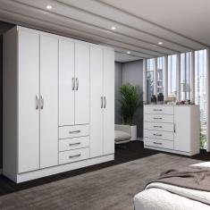 Imagem de Guarda-Roupa Casal Madeline 6 Portas 3 Gavetas com Cômoda 1 Porta 5 Gavetas Branco - Panorama Móveis