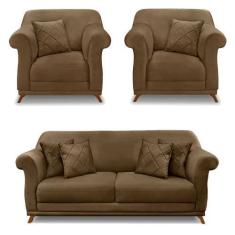 Imagem de Kit 2 Poltronas E Sofá Living 2 Lugares 1,80M Vênus Suede Caramelo Pés