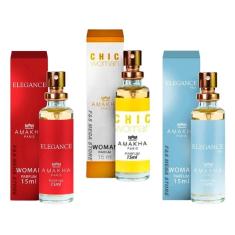 Imagem de Kit 3 Perfume Feminino Amakha Elegance Chic Elegance Blue