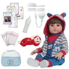 Imagem de Bebê Tipo Reborn Realista Com Bolsa Acessórios Pelúcia - Cegonha Rebor