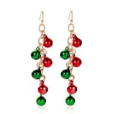 Imagem de Brincos pendentes de Natal vermelho e verde com pingente de sino fofo cor doce sininho bolinha enfeite de bola brincos de lustre para mulheres, Natal, Ano Novo, festa de Ação de Graças, joias