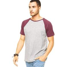 Imagem de Camiseta Masculina Raglan  Claro com Bordô