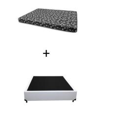 Imagem de Cama Box Viúva 128 Bello Box - Tecido Sintético Branco com Colchão New York Preto D28 - 100% Espuma - 54x128x188