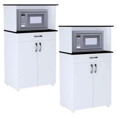 Imagem de Kit 2 Balcões Multiuso Para Cozinha 2 Portas Carina Branco/Preto - Ajl