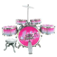 Imagem de Bateria Musical Infantil C/ Banquinho Tambor Pedal Baquetas 51cm Dm To