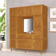 Imagem de Guarda Roupa em Madeira Maciça 4 Portas 2 Porta com Espelho Hawai Capelinha Imbuia