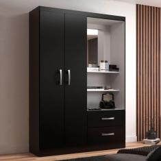 Imagem de Guarda-Roupa Solteiro Capelinha 2 Portas 2 Gavetas com Espelho Black - Evidência Móveis