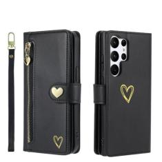 Imagem de Capa de couro tipo carteira com zíper para Samsung Galaxy S23 S24 Ultra S22 Plus S21 FE A04 A14 A24 A34 A54 A05S A15 Capa de bolsa, preta, para Galaxy A04 4G