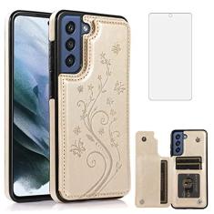 Imagem de Capa de telefone para Samsung Galaxy S21 FE Gaxaly S 21 FE 5G com protetor de tela de vidro temperado suporte carteira suporte flip celular de couro Glaxay S21FE5G UW S21FE 21S G5 capas femininas