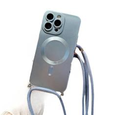 Imagem de Capa magnética de cordão com alça crossbody, capa traseira macia de silicone para iphone 15 14 13 11 12 pro max plus xs x xr, azul serra, para iphone 12 pro