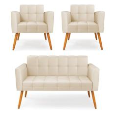 Imagem de Kit 1 Sofá Namoradeira e 2 Poltronas Elisa Corino Pés Palito Castanho - D`Rossi