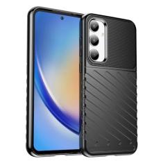 Imagem de GTBDEKI Capa de celular para Galaxy A35, capa para Samsung A35 com protetor de tela, capa traseira de silicone TPU flexível de fibra de carbono antiarranhões à prova de choque para Samsung Galaxy A35