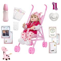 Imagem de Boneca Reborn Menina Girafa 46cm Pode Banho Com Carrinho