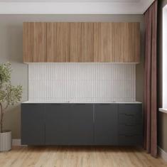 Imagem de Cozinha Modulada 4 Peças sem Tampo sem Rodapé 2 Aéreos e 2 Balcões Ipanema CabeCasa MadeiraMadeira Grafite Trama/Acácia