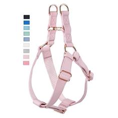 Imagem de Peitoral de couro macio para cães – Peitoral ajustável para cães com fivela de metal resistente em ouro rosa, coletes de nylon Freedom para cães pequenos, médios e grandes, treinamento fácil de