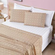 Imagem de Jogo De Cama Casal Padrão Petit Poá 200 Fios 4 Peças Caqui - BIA ENXOV