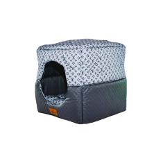 Imagem de Cama para Cachorro Toca Quadrada em Corino + Poliéster Azul LV Pequena (P) 35 x 35 x 35 cm