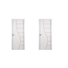 Imagem de 2 Kits Porta de Madeira Decorada 215x74cm com Batente de Mdf Ultra 12cm Cantareira Branco
