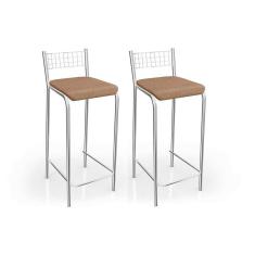 Imagem de Banqueta de Cozinha Gênova 2B705CR Kit 2 Un Cromado/Linho Capuccino - Kappesberg