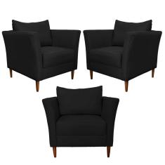 Imagem de Kit 3 Poltronas Decorativa Sala de Estar Pés Palito Lubbock Couro  - Gran Belo