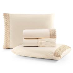 Imagem de Jogo De Lençol Rubi Casal 4 Pçs 100% Algodão 200 Fios Ponto Palito Bordado - Palha