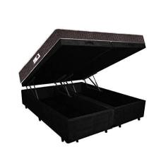 Imagem de Cama Box Baú Queen Colchão Espuma D45 Bordado + Box Bipartido Suede Preto Serra Negra 67x158x198
