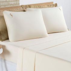 Imagem de Jogo De Cama Lençol Percal 200 Fios 100% Algodão Bordado Liana Casal Padrão 04 Peças Palha