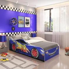 Imagem de Cama Carro Infantil Adesivada Azul Logan Yescasa Branco/Azul