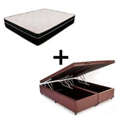 Imagem de Cama Box Baú Casal 138 Bipartido Tecido Marrom Com Colchão Paris Molas Preto 67x138x188