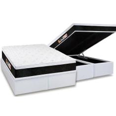 Imagem de Cama Box Baú Queen: Colchão Espuma Castor D45 Black E White Air Euro Pillow + Base White(158X198)