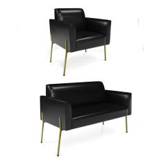 Imagem de Sofá Namoradeira e Poltrona Pé de Ferro Dourado Marisa Corano Preto D03 - D`Rossi