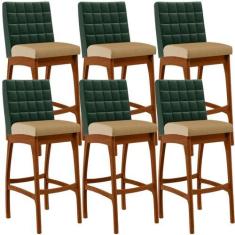 Imagem de Kit 06 Banquetas Altas Sala De Jantar Fixa Mila B04 Facto Verde Musgo 