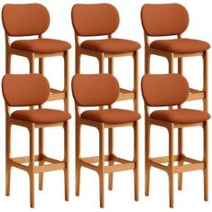 Imagem de Kit 06 Banquetas Alta Bar Cozinha Sala Jantar Fixa Betta L02 Imbuia Tecido Terracota - Lyam Decor