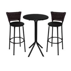 Imagem de Jogo de 2 Banquetas Preta Junco Argila Assento Preto com Bistro Preto