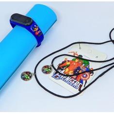 Imagem de Kit Relógio Infantil Digital Led Bracelete Silicone 3D Super Heróis Di