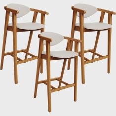 Imagem de Kit 03 Banquetas Alta Para Cozinha Bancada Bar Sala de Jantar Fixa Cecília L02 Linho Cru - Lyam