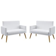 Imagem de Kit 2 Poltronas Namoradeiras Decorativas Estofadas Para Sala De Estar Vega Com Rodapé Couro Artificial  Aradecor
